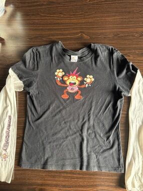 Cute Black & White Monkey Graphic Layered Long-Sleeve Tee